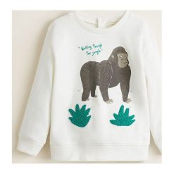 Mango Kids - Bluza dziecięca 80-104 cm. Białe bluzy chłopięce Mango Kids, z nadrukiem, z bawełny, bez rękawów, bez kaptura. Za 49,90 zł.
