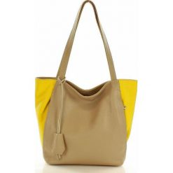 Shopper bag damskie: BETTE Shopper skórzany MAZZINI beż taupe z żółtym