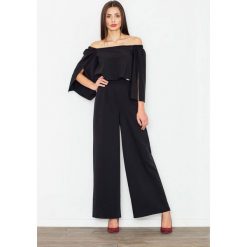 Czarny Elegancki Kombinezon 2w1 z Odkrytymi Ramionami. Czarne kombinezony eleganckie damskie marki Molly.pl, s, z tkaniny, z klasycznym kołnierzykiem, długie. Za 219,90 zł.