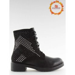 Botki damskie glany czarne FC-H65 BLACK. Czarne botki damskie obuwie damskie, na jesień, z zamszu, przed kolano, na wysokim obcasie, na zamek. Za 80,31 zł.