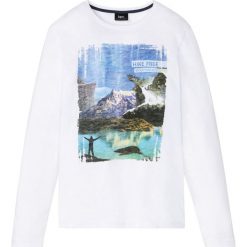 Shirt z długim rękawem bonprix biały z nadrukiem. Białe koszulki męskie bonprix, s, z nadrukiem, bez kołnierzyka, z długim rękawem, długie. Za 44,99 zł.