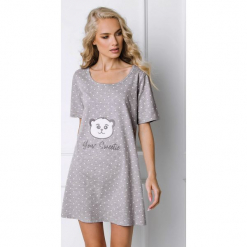 Koszula nocna Sweet Bear. Szare piżamy damskie marki Aruelle, z haftami, z dzianiny, bez rękawów. Za 106,99 zł.