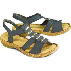 RIEKER 62850-14 blue, sandały damskie. Niebieskie sandały damskie Rieker, bez wzorów, bez obcasa, bez zapięcia. Za 229,90 zł.