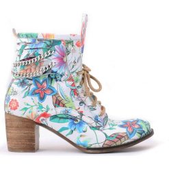 Botki - skóra naturalna - model 451 - kolor kwiatek. Botki damskie Zapato, na zimę, ze skóry, eleganckie, za kostkę, na wysokim obcasie, na obcasie, na sznurówki. W wyprzedaży za 299,25 zł.