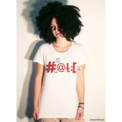 Koszulka JUST DON'T HATE / RUST DAMSKI Tshirt. Białe koszulki damskie Pakamera, z nadrukiem, bez kołnierzyka, bez rękawów. Za 77,00 zł.