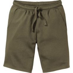 Szorty dresowe bonprix ciemnooliwkowy. Zielone spodenki i szorty męskie bonprix, s, w paski, z dzianiny. Za 44,99 zł.