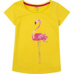 Endo - Top dziecięcy 104-128 cm. Żółte bluzki dziewczęce Endo, z nadrukiem, z bawełny, z okrągłym kołnierzem, z krótkim rękawem, krótkie, bez kaptura. W wyprzedaży za 29,90 zł.