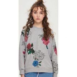 Bluzy rozpinane damskie: Bluza w kwiaty - Jasny szar