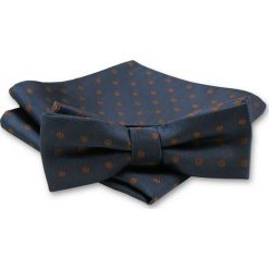 Elegancka Mucha Męska - Alties - Granat w Brązowe Grochy MUALTS0159. Niebieskie muszki męskie Alties, na imprezę, w paski, eleganckie. Za 39,00 zł.