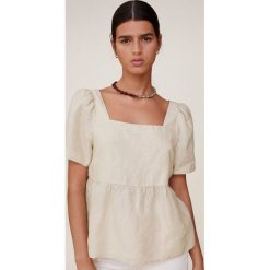 Mango - Bluzka Balun. Bluzki damskie Mango, s, bez wzorów, ze lnu, casualowe, z dekoltem karo, z krótkim rękawem. Za 139,90 zł.