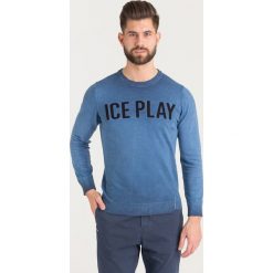 SWETER ICE PLAY. Niebieskie swetry męskie xs, z nadrukiem, z bawełny, z okrągłym kołnierzem. Za 395,00 zł.
