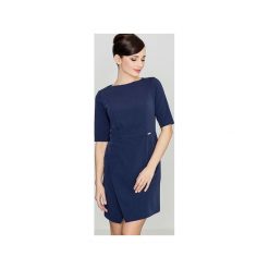 Sukienka K200 Granat. Niebieskie sukienki asymetryczne marki Lenitif, m, z tkaniny, eleganckie, z asymetrycznym kołnierzem. Za 139,00 zł.