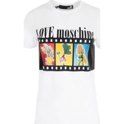 T-shirt Love Moschino. Białe koszulki damskie s, bez wzorów, z bawełny, z włoskim kołnierzykiem. Za 449,00 zł.