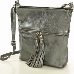 Torebka crossbody large MARCO MAZZINI metaliczny gun. Szare listonoszki damskie MAZZINI, w paski, ze skóry, duże. Za 245,00 zł.