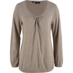 Shirt bawełniany, długi rękaw bonprix brunatny z nadrukiem. Pomarańczowe koszulki damskie marki bonprix, z nadrukiem, z bawełny, bez kołnierzyka, z długim rękawem. Za 44,99 zł.
