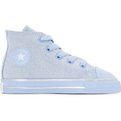 Wysokie buty sportowe CTAS HI MONO SHINE. Niebieskie buty dziewczęce sportowe marki Converse, z bawełny, na obcasie, na sznurówki. Za 161,66 zł.
