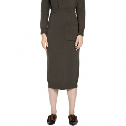 Spódnica w kolorze khaki. Brązowe spódniczki marki Deni Cler, z denimu, midi, proste. W wyprzedaży za 319,95 zł.