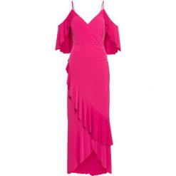Sukienka z falbanami bonprix magenta. Różowe sukienki damskie bonprix, bez wzorów, bez kołnierzyka, bez rękawów. Za 109,99 zł.