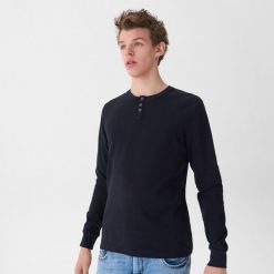Koszulka z długim rękawem basic - Granatowy. Niebieskie koszulki męskie House, s, bez wzorów, bez kołnierzyka, z długim rękawem, długie. Za 49,99 zł.