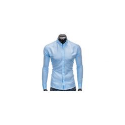 KOSZULA MĘSKA Z DŁUGIM RĘKAWEM K404 - BŁĘKITNA. Niebieskie koszule męskie na spinki Ombre Clothing, m, z kontrastowym kołnierzykiem, z długim rękawem. Za 49,00 zł.