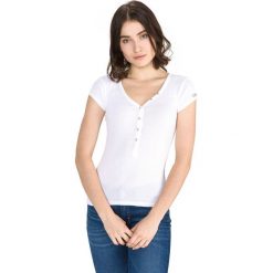Guess Koszulka Biały. Białe koszulki damskie Guess, xs, z aplikacjami, z bawełny, bez kołnierzyka. Za 204,95 zł.