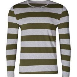 Koszulka w kolorze oliwkowo-szarym. Szare koszulki męskie Skiny Women & Men, xxl, w paski, z bawełny, z okrągłym kołnierzem, z długim rękawem, długie. W wyprzedaży za 72,95 zł.