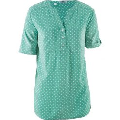 Bluzka tunikowa, krótki rękaw bonprix zielony szałwiowy - biały w kropki. Zielone bluzki damskie bonprix, w kropki, z krótkim rękawem. Za 54,99 zł.