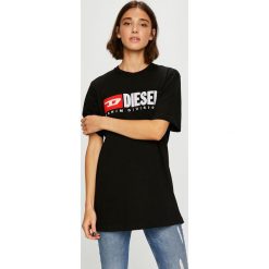 Diesel - Top. Czarne topy damskie Diesel, l, z aplikacjami, z bawełny, z okrągłym kołnierzem. W wyprzedaży za 239,90 zł.