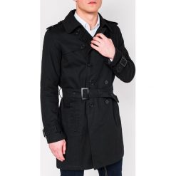 Płaszcz męski Trencz C346 - czarny. Czarne płaszcze męskie Ombre Clothing, m, bez wzorów, eleganckie, bez kaptura. Za 155,00 zł.