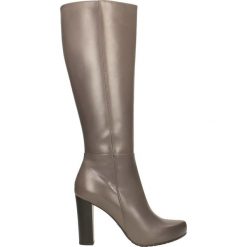 Kozaki SERENA. Szare kozaki damskie Gino Rossi, ze skóry, eleganckie, na wysokim obcasie, na słupku, bez zapięcia. Za 399,90 zł.