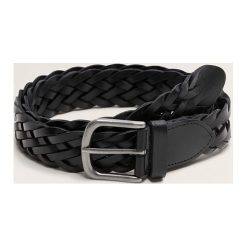 Mango Man - Pasek skórzany Braid. Czarne paski męskie marki Mango Man, w paski, ze skóry. Za 119,90 zł.