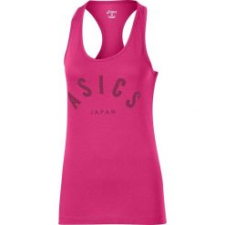 Top funkcyjny w kolorze różowym. Różowe topy damskie Asics, l, z nadrukiem, z materiału, z okrągłym kołnierzem. W wyprzedaży za 52,95 zł.