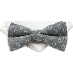 Szara Mucha Męska -ALTIES- z Białą Poszetką, Motyw Kwiatowy, Matowa MUALTS0383. Szare muszki męskie Alties, na imprezę, w paski, eleganckie. Za 39,00 zł.