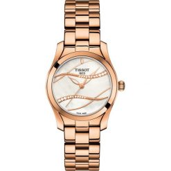 PROMOCJA ZEGAREK TISSOT T-WAVE T112.210.33.111.00. Białe zegarki damskie TISSOT, złote. W wyprzedaży za 2481,60 zł.