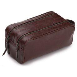 Elegancka skórzana kosmetyczka Solier SZETLAND. Czerwone kosmetyczki męskie Solier, bez wzorów, ze skóry, eleganckie. Za 179,00 zł.