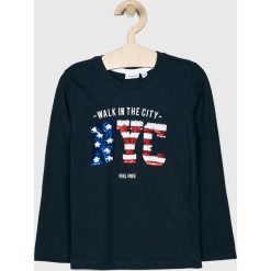 Blukids - Longsleeve dziecięcy 104-134 cm. Niebieskie t-shirty chłopięce Blukids, z aplikacjami, z bawełny, z długim rękawem. W wyprzedaży za 34,90 zł.