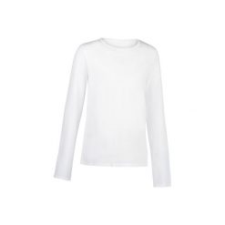 Koszulka długi rękaw 100. Białe t-shirty chłopięce z długim rękawem marki DOMYOS, z bawełny, z klasycznym kołnierzykiem. Za 14,99 zł.