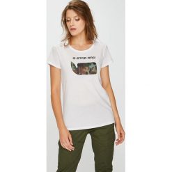 G-Star Raw - Top. Białe bluzki damskie marki G-Star RAW, s, z nadrukiem, z bawełny, retro, z okrągłym kołnierzem, z krótkim rękawem. W wyprzedaży za 119,90 zł.