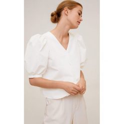 Mango - Bluzka Cretona. Białe koszule damskie Mango, na co dzień, s, bez wzorów, z bawełny, eleganckie, bez kołnierzyka, z krótkim rękawem. Za 89,90 zł.