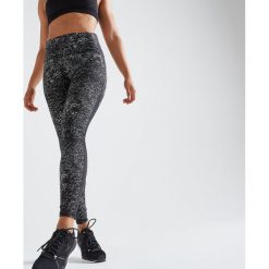 Legginsy fitness kardio damskie 500 z nadrukiem. Czarne legginsy sportowe damskie DOMYOS, l, w paski, z elastanu, na fitness i siłownię. Za 89,99 zł.