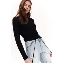 T-shirt damski, z wiązaniem po bokach. Czarne t-shirty damskie TROLL, m, bez wzorów, z dzianiny, bez kołnierzyka. W wyprzedaży za 29,99 zł.