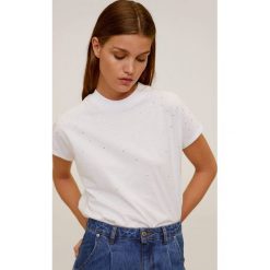 Mango - T-shirt Strass. Szare bluzki damskie Mango, s, z aplikacjami, z bawełny, casualowe, z okrągłym kołnierzem, z krótkim rękawem. Za 79,90 zł.