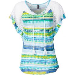 Shirt z koronką bonprix niebieski w paski. Niebieskie bluzki damskie bonprix, w paski, z koronki, etno, bez kołnierzyka, bez rękawów. Za 37,99 zł.