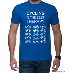 Koszulka T-SHIRT. Cycling is the best therapy. Niebieskie t-shirty męskie z nadrukiem Pakamera, m. Za 85,00 zł.