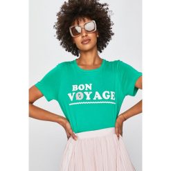 Vero Moda - Top. Zielone bluzki damskie marki Vero Moda, s, z bawełny, casualowe, z okrągłym kołnierzem, z krótkim rękawem. Za 59,90 zł.
