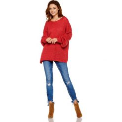 Oversizowy Bordowy Sweter z Bufiastym Rękawem. Czerwone swetry oversize damskie Molly.pl, uniwersalny, z jeansu. Za 99,90 zł.