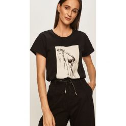 Answear - T-shirt. Czarne bluzki damskie ANSWEAR, s, z nadrukiem, z bawełny, casualowe, z okrągłym kołnierzem. Za 49,90 zł.