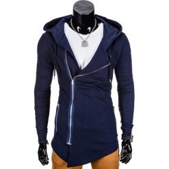 BLUZA MĘSKA ROZPINANA Z KAPTUREM B680 - GRANATOWA. Niebieskie bluzy asymetryczne męskie marki Ombre Clothing, m, z kapturem. Za 69,00 zł.