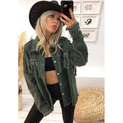 Kurtka damska JOANA KHAKI. Brązowe kurtki damskie Kurtka damska JOANA KHAKI, s, bez wzorów, z jeansu, bez kaptura. W wyprzedaży za 179,00 zł.