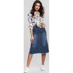 Niebieska Spódnica Overchange. Niebieskie spódniczki damskie other, s, bez wzorów, z jeansu, midi, trapezowe. Za 69,99 zł.